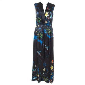 Alice + Olivia Black Silk Marianna Enchanted Forest Birds Floral Maxi Dress